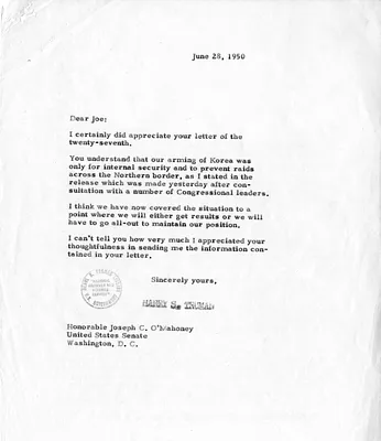 Correspondence Between President Harry S. Truman and Senator Joseph C. O'Mahoney