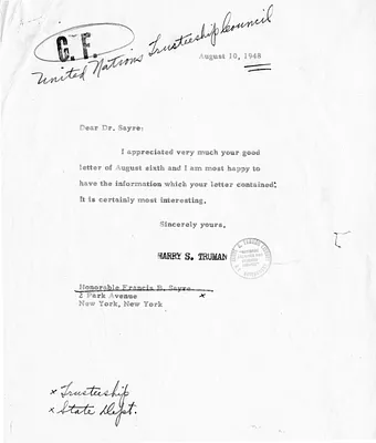 Correspondence Between President Harry S. Truman and Francis B. Sayre