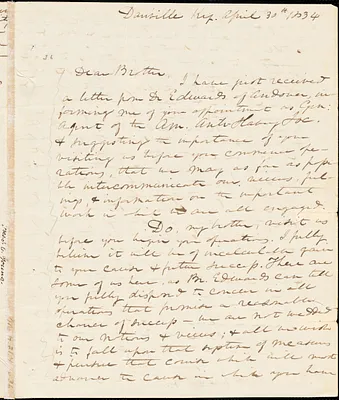 Letter from John Clarke Young, Danville, [Kentucky], to Amos Augustus Phelps, 1834 April 30