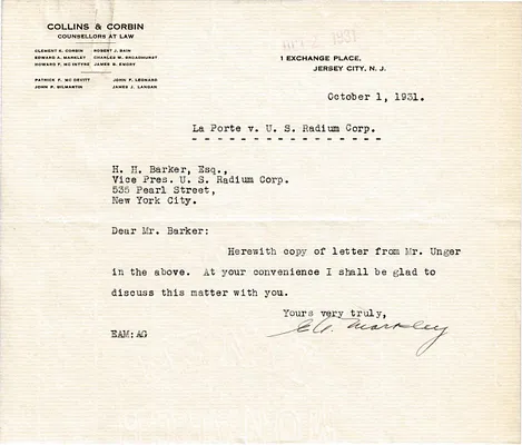 Letters Received to H.H. Barker, October 1, 1931
