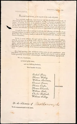 Appeal from Boston for Aid After the Great Fire, 1794