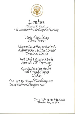Cards-Menus, Luncheon, Honoring His Excellency the Chancellor of the Federal Republic of Germany, The White House, May 17, 1990