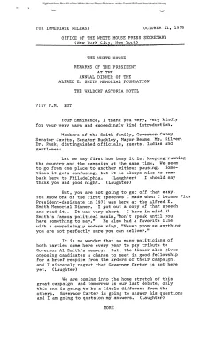 Remarks of the President at the Annual Dinner of the Alfred E. Smith Memorial Foundation [Ford Speech or Statement]