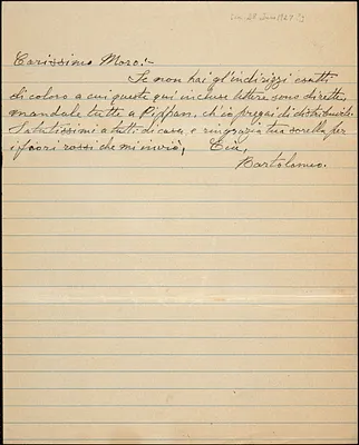 Bartolomeo Vanzetti autographed note signed to Joe Moro, [Dedham?, 28 June 1927?]