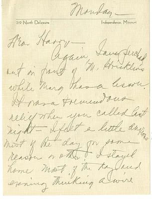 Letter from Bess W. Truman to Harry S. Truman