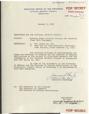 Memorandum from James S. Lay, Jr. to the National Security Council with Attachment