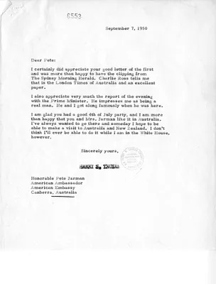 Letter from President Harry S. Truman to Pete Jarman