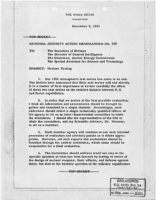 National Security Action Memorandum No. 205 Nuclear Testing