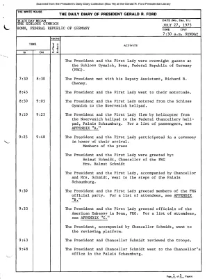 President Gerald R. Ford's Daily Diary, July 27, 1975