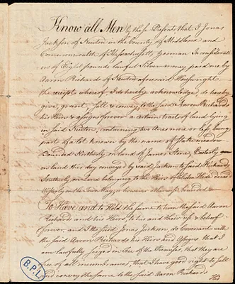 Deed for land from Jonas Jackson to Aaron Richards