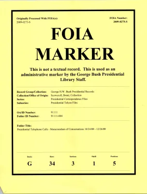 Presidential Telephone Calls--Memorandum of Conversations 10/24/89-12/26/89