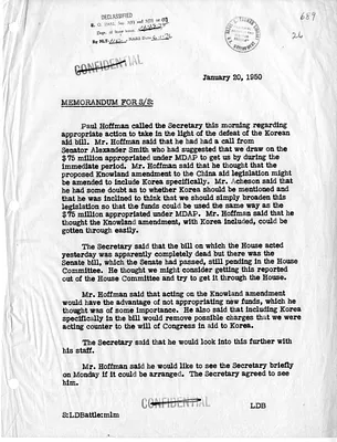 Memorandum of Telephone Conversation with Secretary of State Dean Acheson and Paul Hoffman
