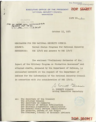 Memorandum from S. Everett Gleason to the National Security Council with Attachment
