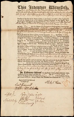 Peter Bout indentured to apprentice with Shubael Downs of Harwich, 15 October 1768