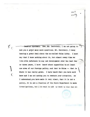 Excerpts of Transcripts from Hearings re China Lobby