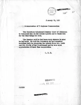 Memorandum of Telephone Conversation with Secretary of State Dean Acheson and Senator Robert Kerr