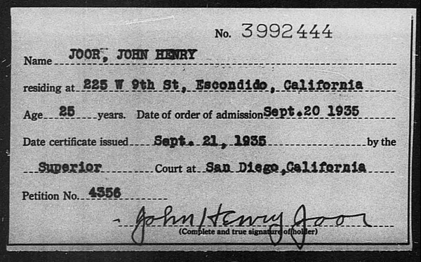 Joor, John Henry - 1935