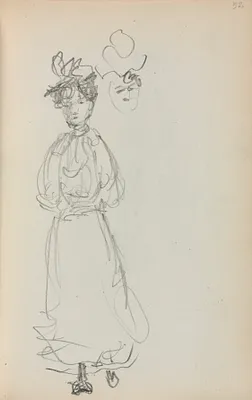 Italian Sketchbook: Standing Woman, face (page 52)
