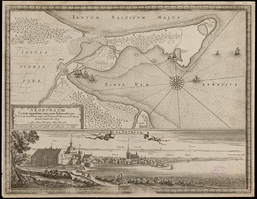 Neoburgum Fioniæ oppidum, una cum delineatione terrarum vicinarum vsque ad Fretum Balticum et Promontorium Canuti An. 1659