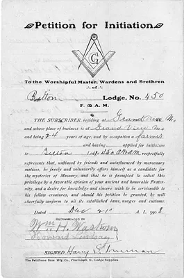 Petition for Initiation, Belton Masonic Lodge