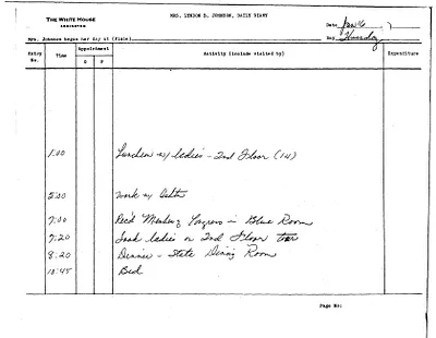 Lady Bird Johnson's Daily Diary Entry, 1/16/1964