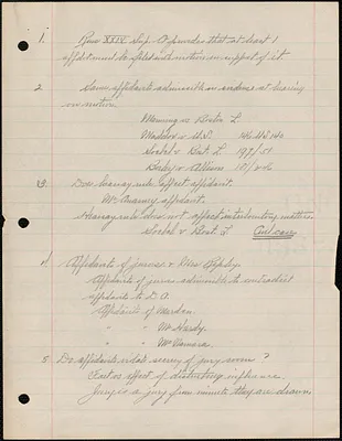 Supplementary Motions for a New Trial - First Motion: Ripley, handwritten notes from hearings