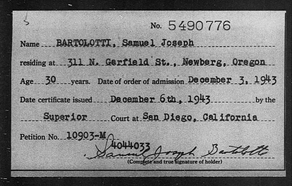 Bartolotti, Samuel Joseph - 1943