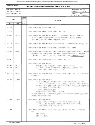 President Gerald R. Ford's Daily Diary, August 27, 1974