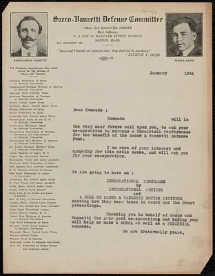 Sacco-Vanzetti Defense Committee typed letter (circular), Boston, Mass., January 1924