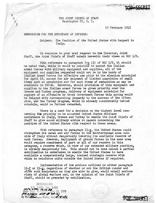 Memorandum from Admiral William D. Leahy to the Secretary of Defense