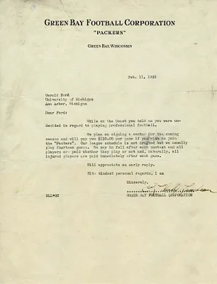 Letter from the Green Bay Football Corporation to Gerald Ford Offering a Professional Football Contract