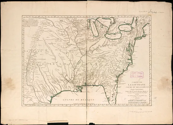 Carte de la Louisiane cours du Mississipi et pais voisins