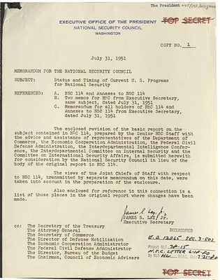 Memorandum from James S. Lay, Jr. to the National Security Council with Attachment
