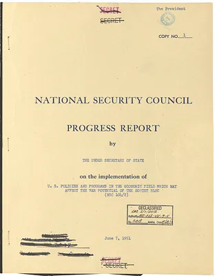 National Security Council Progress Report by the Under Secretary of State on the Implementation of United States Policies and Programs in the Economic Field Which May Affect the War Potential of the Soviet Bloc (NSC 104/2)