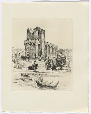 Frédéric Mistral: Mémoires et Recits by Frédéric Mistral: Romanesque church and figures/ man in boat (insert after p. 168)