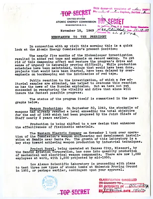 Memorandum from David Lilienthal to President Harry S. Truman, with Attachments