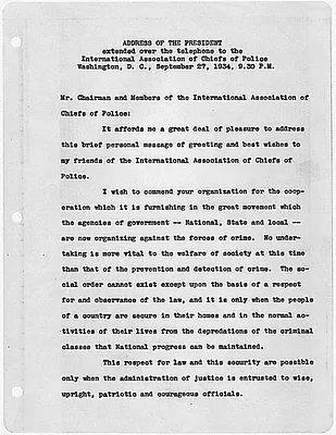 Address of the President over telephone to International Association of Chiefs of police