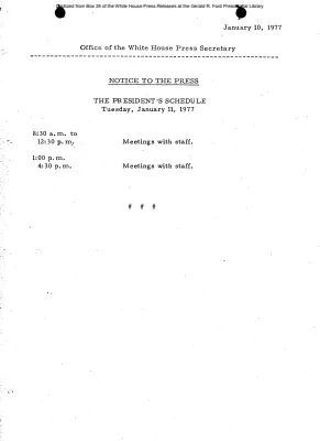 President's Schedule, Tuesday, January 11, 1977