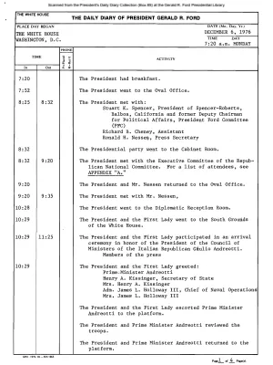 President Gerald R. Ford's Daily Diary, December 06, 1976