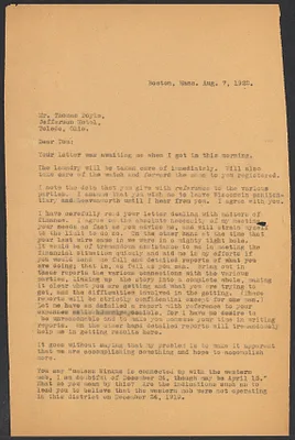 Sacco-Vanzetti Case Records, 1920-1928. Defense Papers. Western Mob: Moore to Doyle, August 7, 1922. Box 5, Folder 4, Harvard Law School Library, Historical & Special Collections