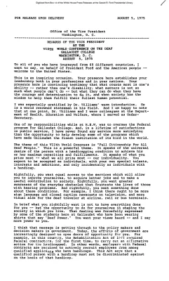Remarks of the Vice President at the VIIth World Conference on the Deaf, Gallaudet College, Washington, D.C., August 5, 1975 [Speeches by Others]