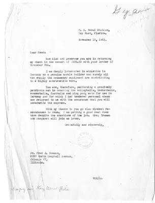 Letter from President Harry S. Truman to Fred J. Bowman