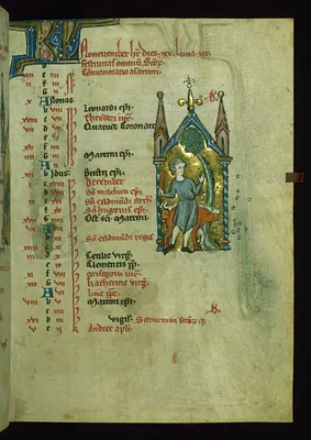 Leaf from Psalter: November Calendar, Man Knocking Acorns Out of a Tree to Feed Pigs
