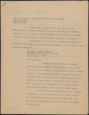 Citizens National Committee for Sacco and Vanzetti press release (copy), Boston, Mass., August 20, 1927