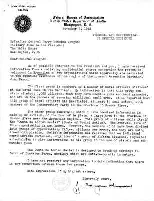 Memorandum from J. Edgar Hoover to Brigadier General Harry Vaughan