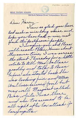 Letter from Nellie Noland to Harry S. Truman