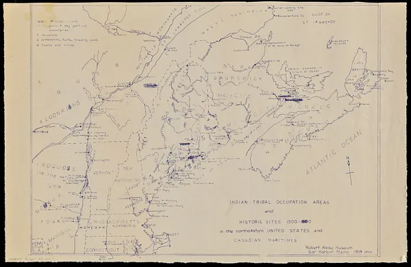 Indian tribal occupation areas and historic sites 1500-1600 in the northeastern United States and Canadian Maritimes