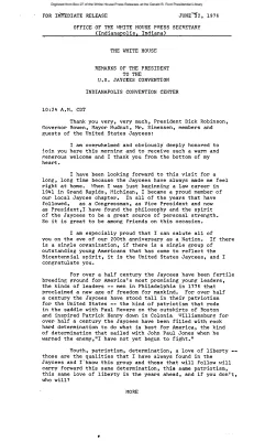 Remarks of the President to the US Jaycees Convention [Ford Speech or Statement]