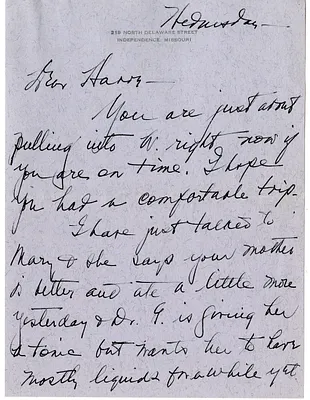 Letter from Bess W. Truman to Harry S. Truman