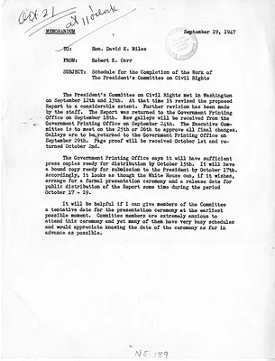 Memorandum from  Robert K. Carr to David Niles